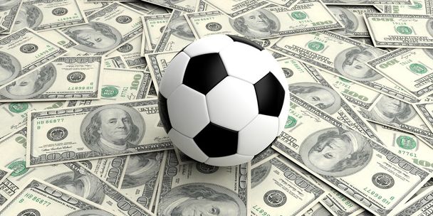 Banconote da 100 dollari in 3d rendering pallone da calcio
 - Foto, immagini
