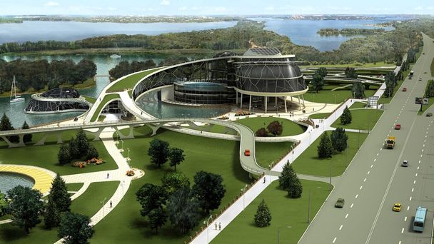 3D візуалізація екологічної будівлі з біонічною формою та енергоефективними технологіями
.  - Фото, зображення
