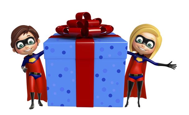 Супербой и Супергёрл с подарочной коробкой
 - Фото, изображение