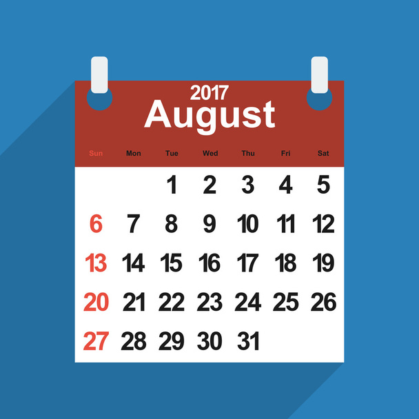 Calendrier des feuilles 2017 avec le mois d'août jours
 - Vecteur, image