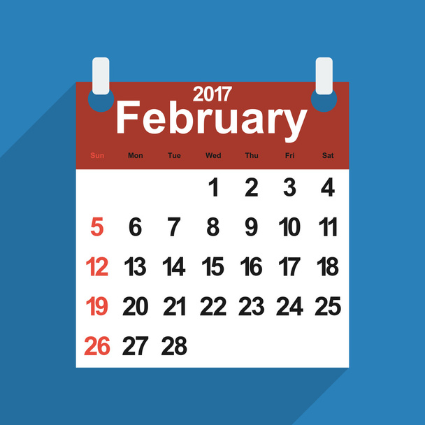 Liść kalendarz 2017 z miesiąca lutego dni - Wektor, obraz