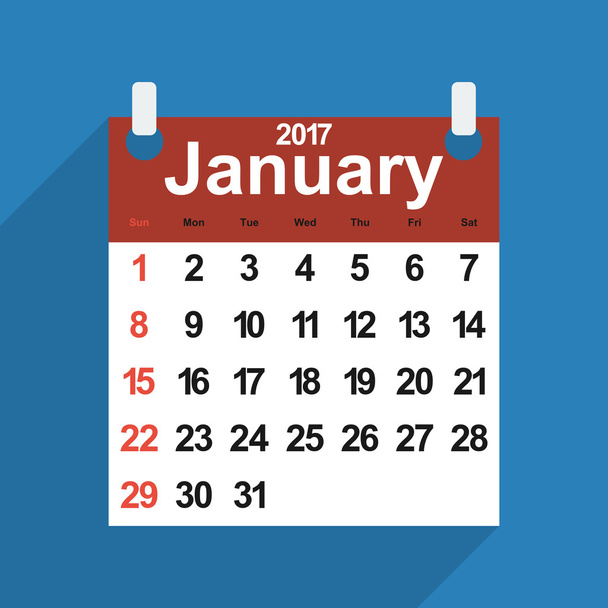 Calendrier des feuilles 2017 avec le mois de janvier jours
 - Vecteur, image