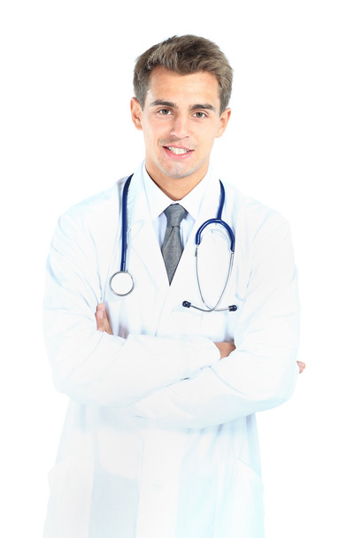 Smiling medical doctor. Isolated over white background - Foto, afbeelding