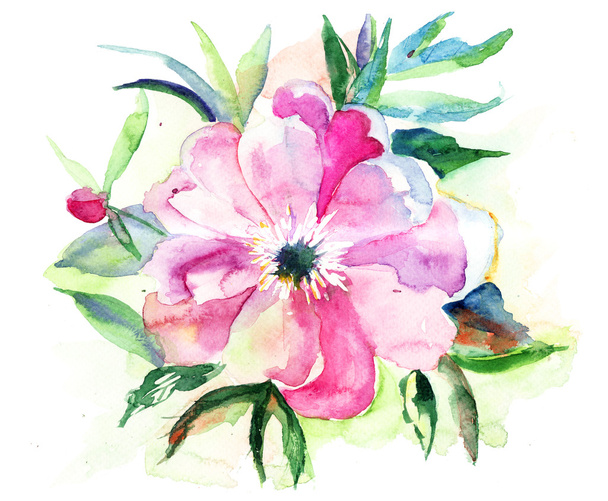 Stylized Pink flower, watercolor illustration - Zdjęcie, obraz