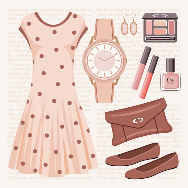 Fashion set in pastel tones with a dress - Вектор, зображення