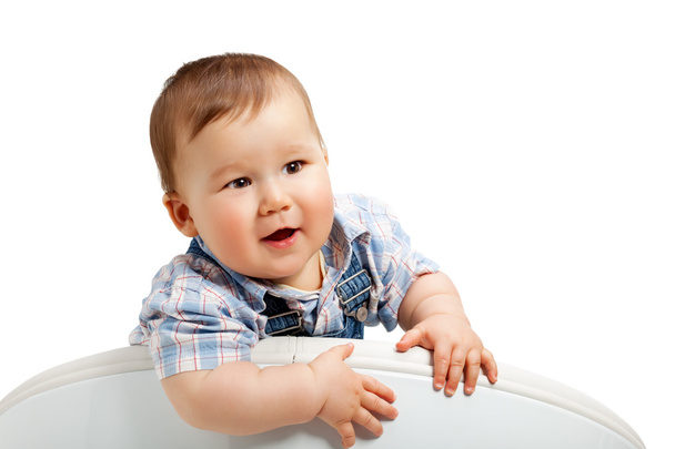 Cute little baby boy on a white - Фото, зображення