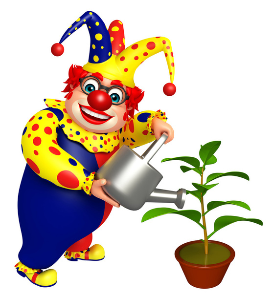 Clown met gieter en plant - Foto, afbeelding