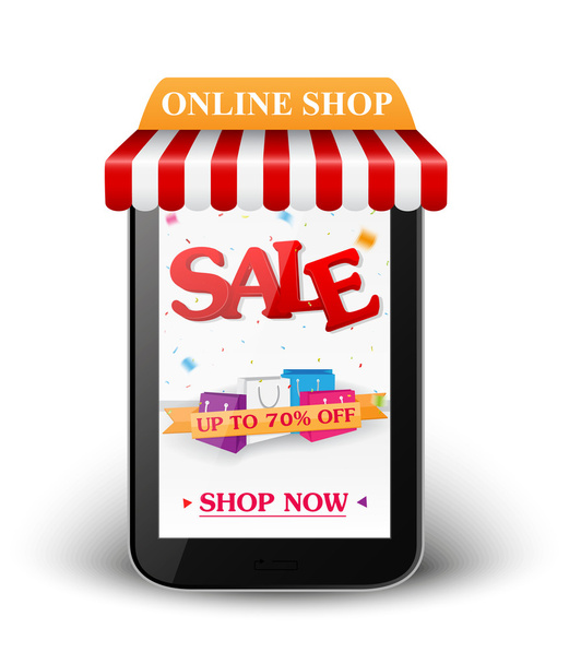 Продажа и интернет-магазин концепции со смартфоном
 - Вектор,изображение