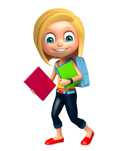 gyerek lány iskola táska és könyvek - Fotó, kép