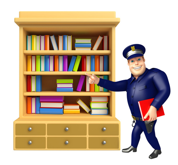 Policja z półki dla książek - Zdjęcie, obraz