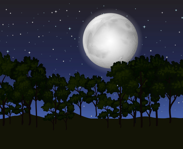 Cena com lua cheia à noite
 - Vetor, Imagem