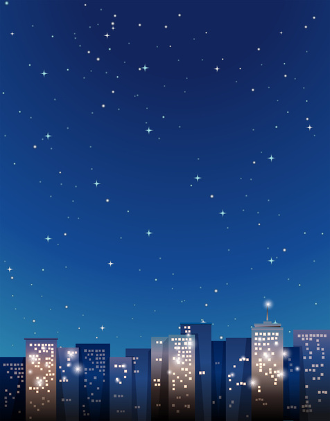 Buildings in the city at night - Vector, Image