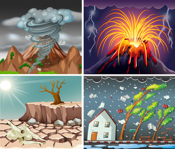 Different scenes with disasters - Vector, Image