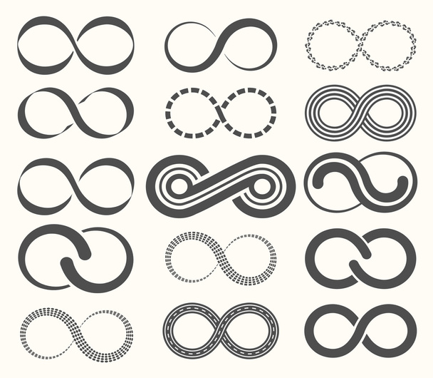 Infinity symbol set,15 signs of eternity. - Vector, Image