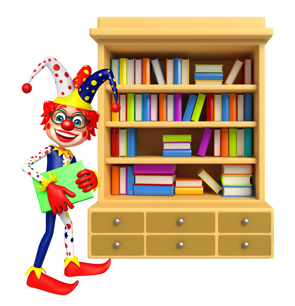 Clown met boekenplanken - Foto, afbeelding