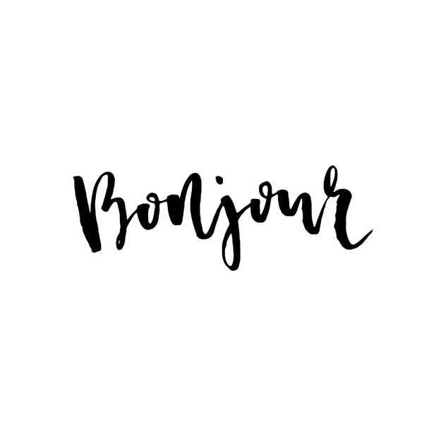 Hand drawn bonjour phrase. Hello in french. Modern brush calligraphy. - Διάνυσμα, εικόνα