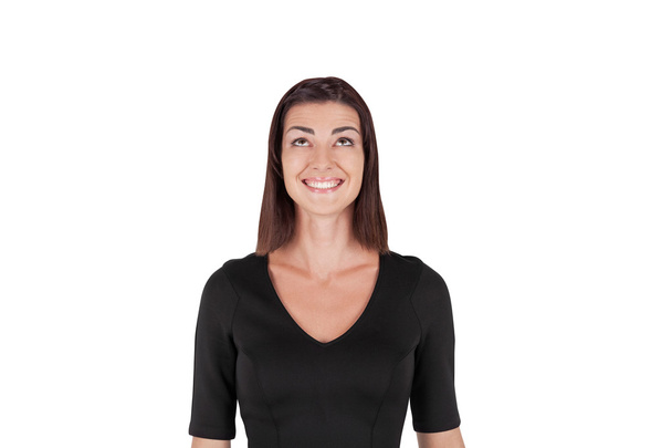 Isolated smiling girl in black portrait - Фото, зображення
