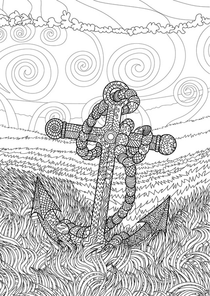 Ilustración en blanco y negro de un ancla
 - Vector, imagen
