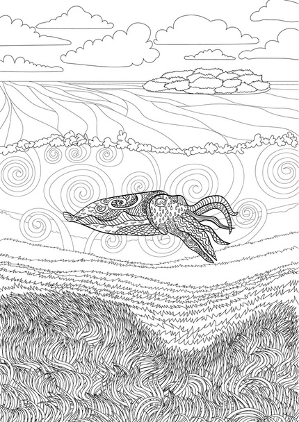 Tintenfische mit hohen Details. - Vektor, Bild