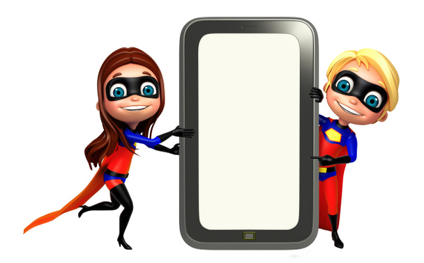 Superboy and Supergirl with Mobile - Photo, Image