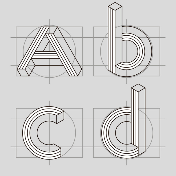 Ретро-линия 3D шрифт ABC. Невозможный вектор букв геометрической линии
 - Вектор,изображение
