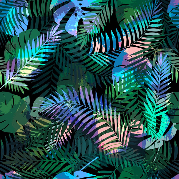Seamless tropical pattern with palm leaves for fabric design or other uses. Endless exotic background. - Vettoriali, immagini