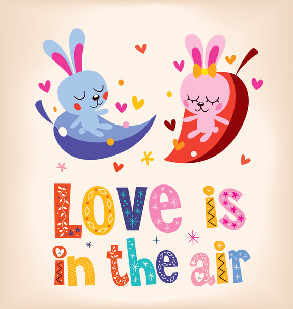 Love is in the air - cute bunnies in love - Vetor, Imagem