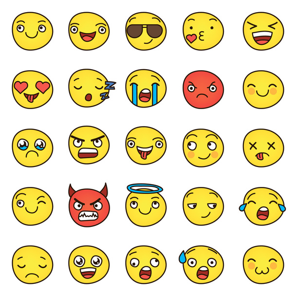Set van gele verschillende smiley gezicht vector - Vector, afbeelding