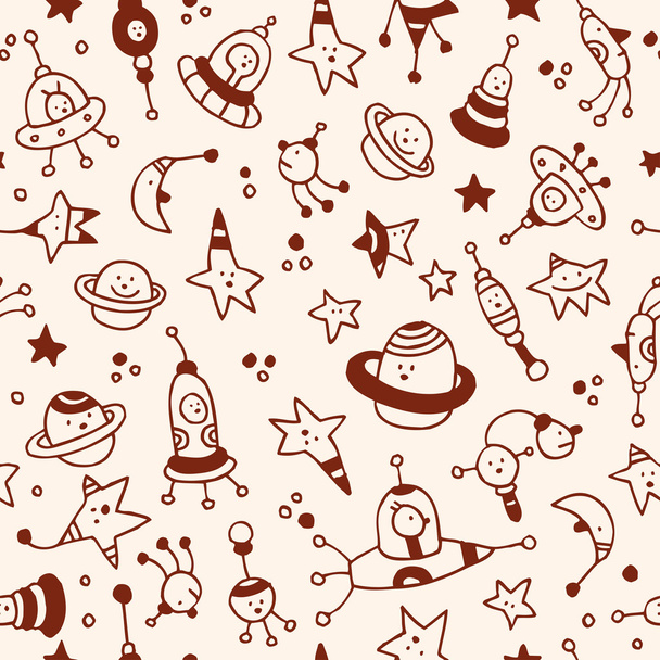 aliens, planets, stars, space cosmos characters seamless pattern - ベクター画像