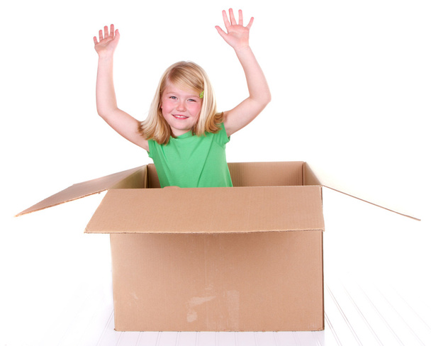 Girl popping out of box - Fotoğraf, Görsel