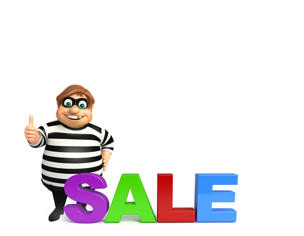 illustration of cartoon thief with sale sign - Photo, Image