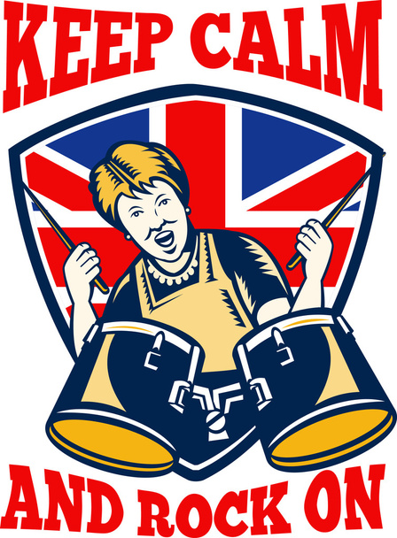 Mantenere la calma roccia sulla bandiera britannica Regina Granny Drums
 - Vettoriali, immagini
