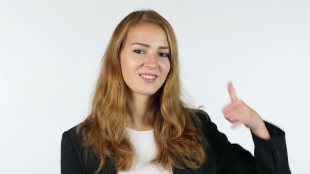 Businesswoman Showing Gesture Call Me , call center , Portrait, White background - Video