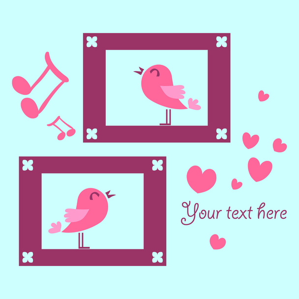 Romantic vector card with two singing birds - Vektor, obrázek