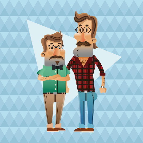 Couple of hipster men cartoon design - Vector, Image