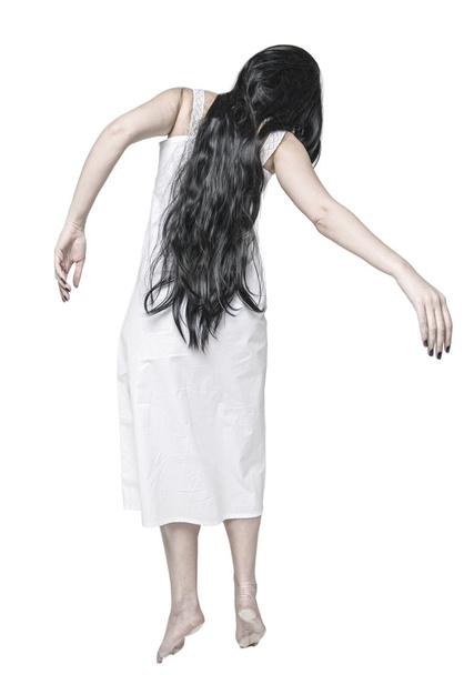 Mystical ghost woman in white long hands back  - Photo, Image