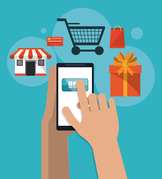 Nakupování online návrh elektronického obchodu a médií - Vektor, obrázek