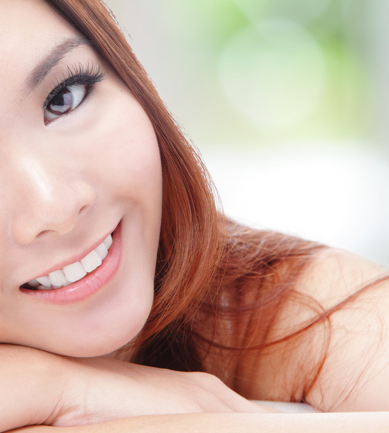 Half face young woman smile with health teeth - Foto, Imagen