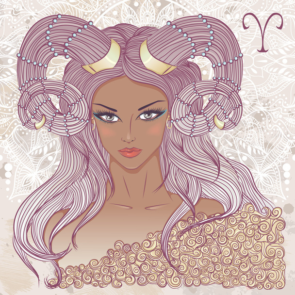 Astrological sign of Aries as a portrait of beautiful african am - Vector, Image