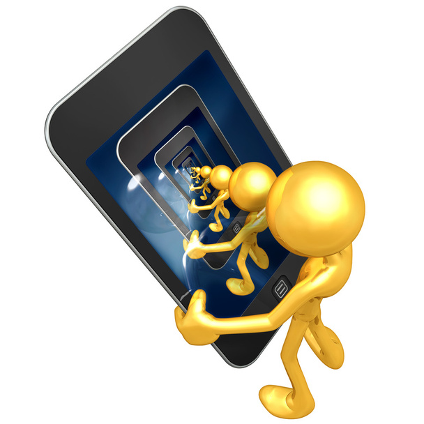 Gold Guy With Touch Screen Device - Foto, Imagen