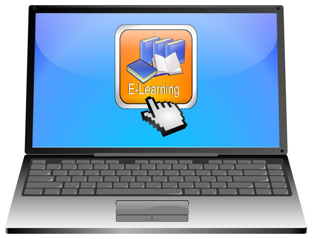 Laptop, E-Learning gomb - Fotó, kép