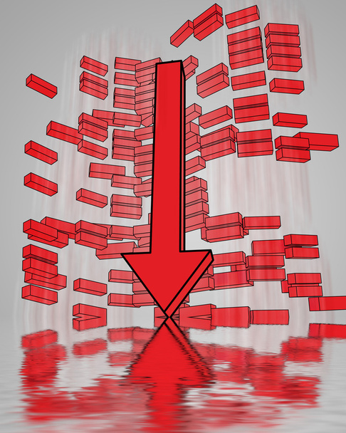 Muro rojo minis menos signos con flecha hacia abajo
 - Foto, Imagen