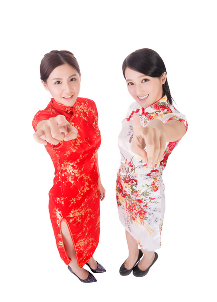 deux Chinois femme pointent vers vous
 - Photo, image