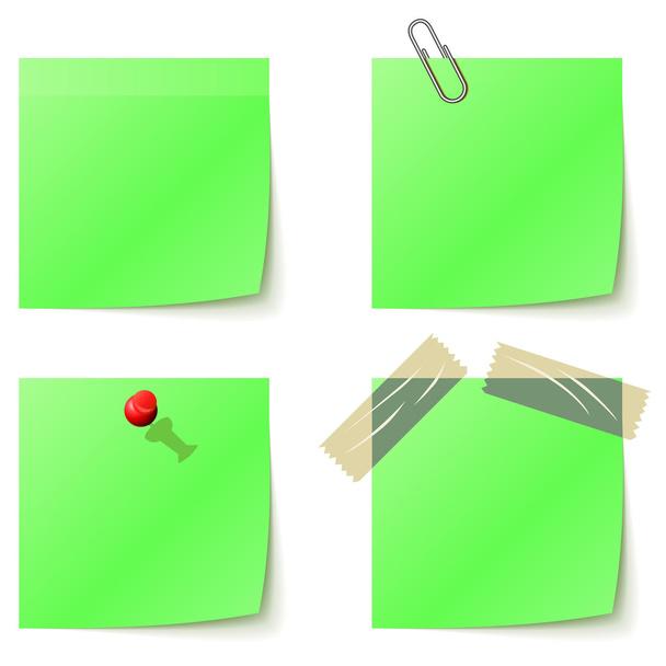 Green sticky notice papers isolated on white. - Vektor, obrázek