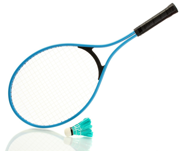 Badminton racket and shuttlecock isolated on white - Photo, Image
