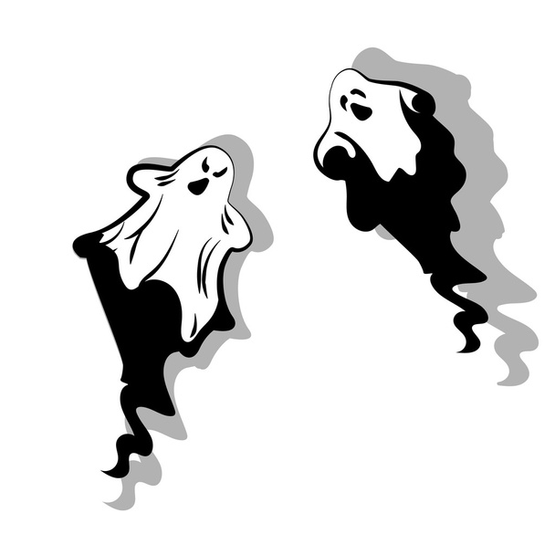 Conjunto de fantasma com sombra Cartoon Halloween Vector Ilustração
 - Vetor, Imagem