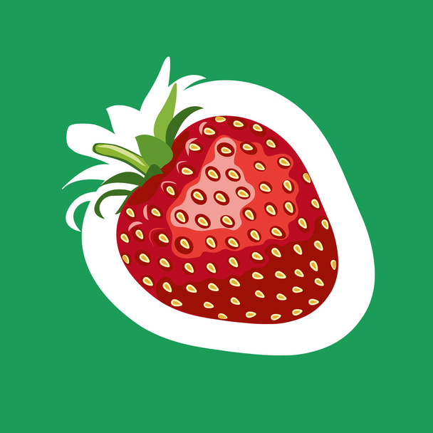 イチゴのステッカー。ベクトルの図。緑の背景 - ベクター画像