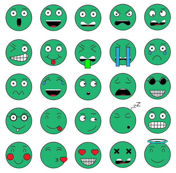 Emoji gülümseme duygular kümesi kümesi simgeleri gülümseme yeşil simge - Vektör, Görsel