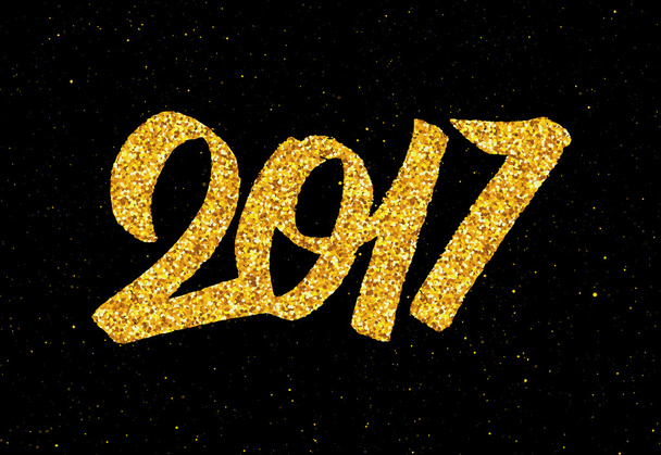 Yeni yıl 2017 tebrik kartı altın ışıltılı - Vektör, Görsel