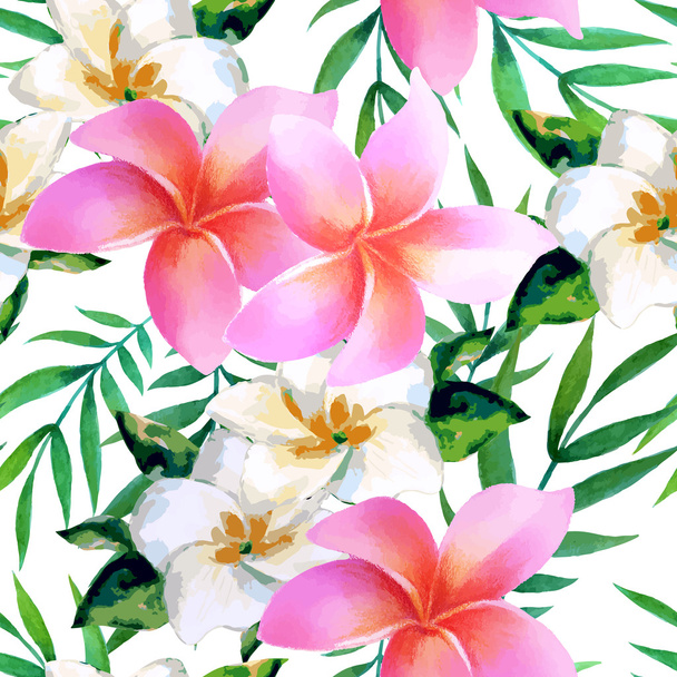Watercolor seamless pattern of exotic flowers. - Vector, Image